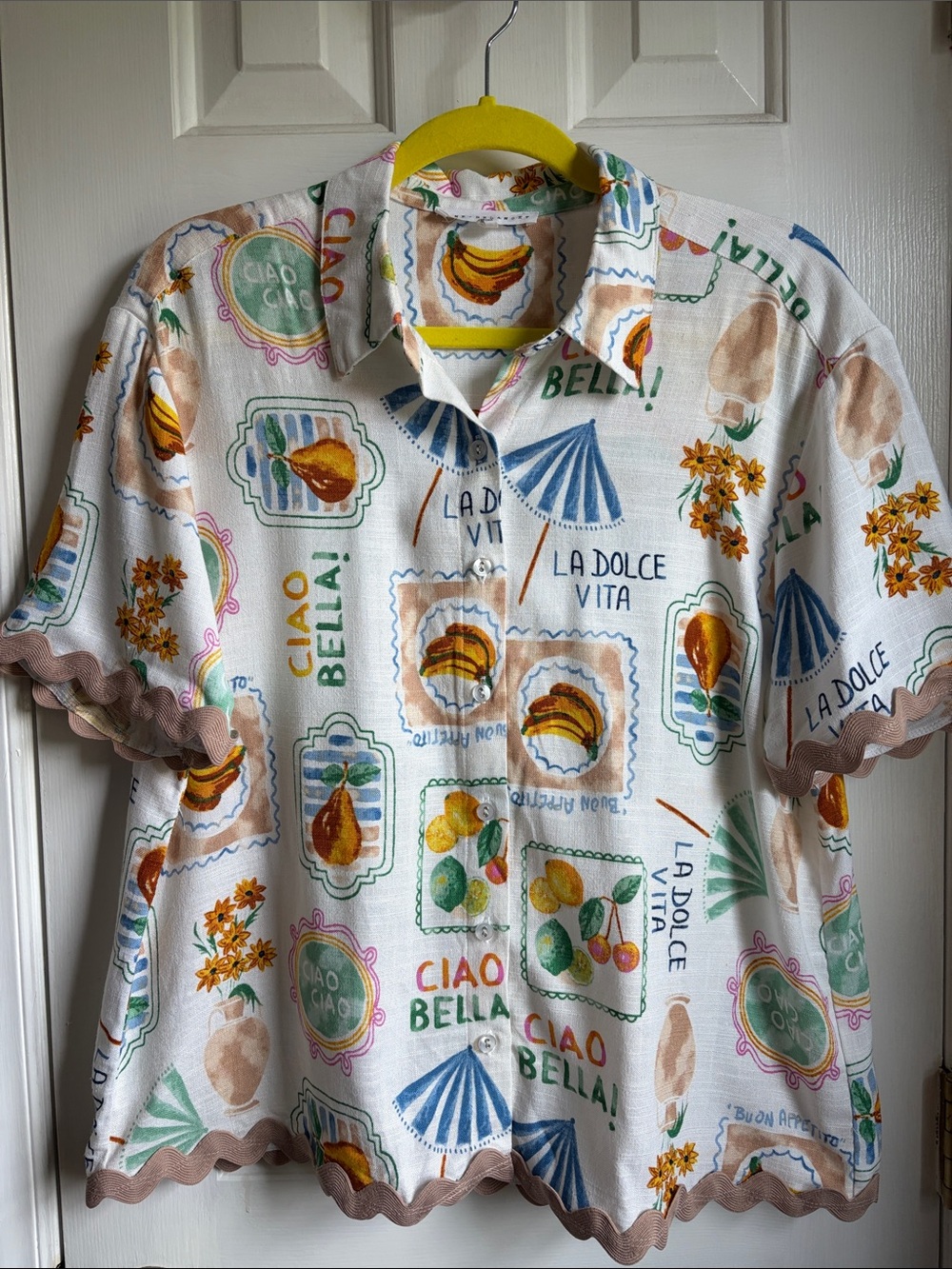Jane and Delancey White Short Sleeve Button Down Ciao Bella Fruit